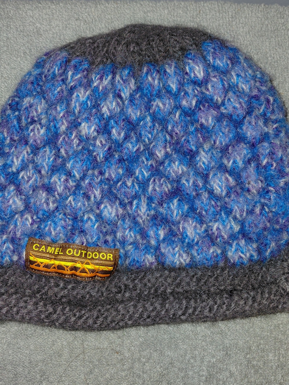 Unique Blue & Gray Camel Hair Knit Beanie